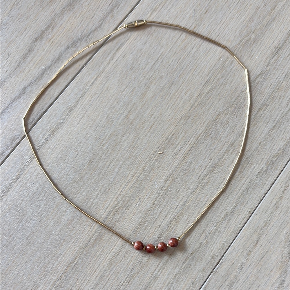 Vintage Elegant Gold Necklace with Goldstone Beads